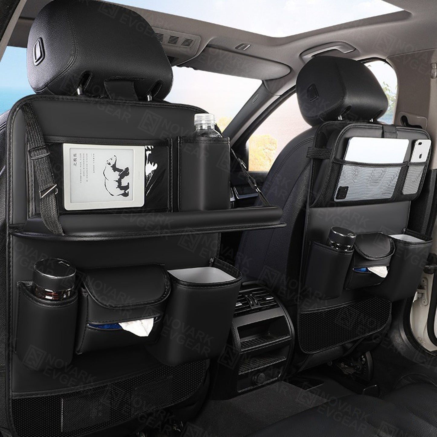 Leather Car Backseat Organizer with Foldable Table Tray 1pc/2pc