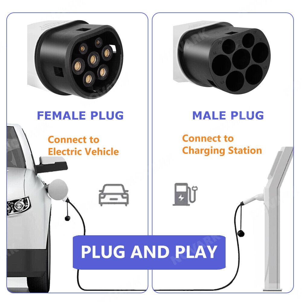 Type 2 to Type 2 EV Charging Cable 22kW/7kW, 5M/7M/10M, 32A 1/3Phase for all EV