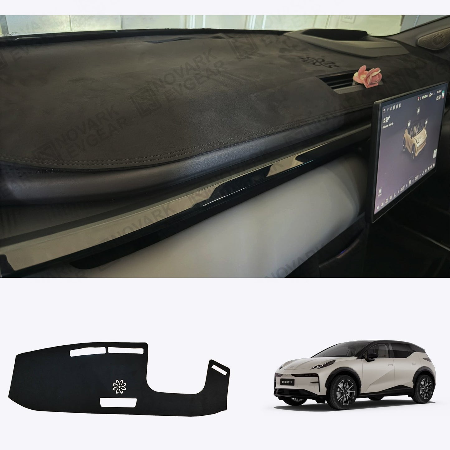 RHD Dash Mat for Zeekr X 2024+ Dash Accessories Black Suede Leather Anti-slip