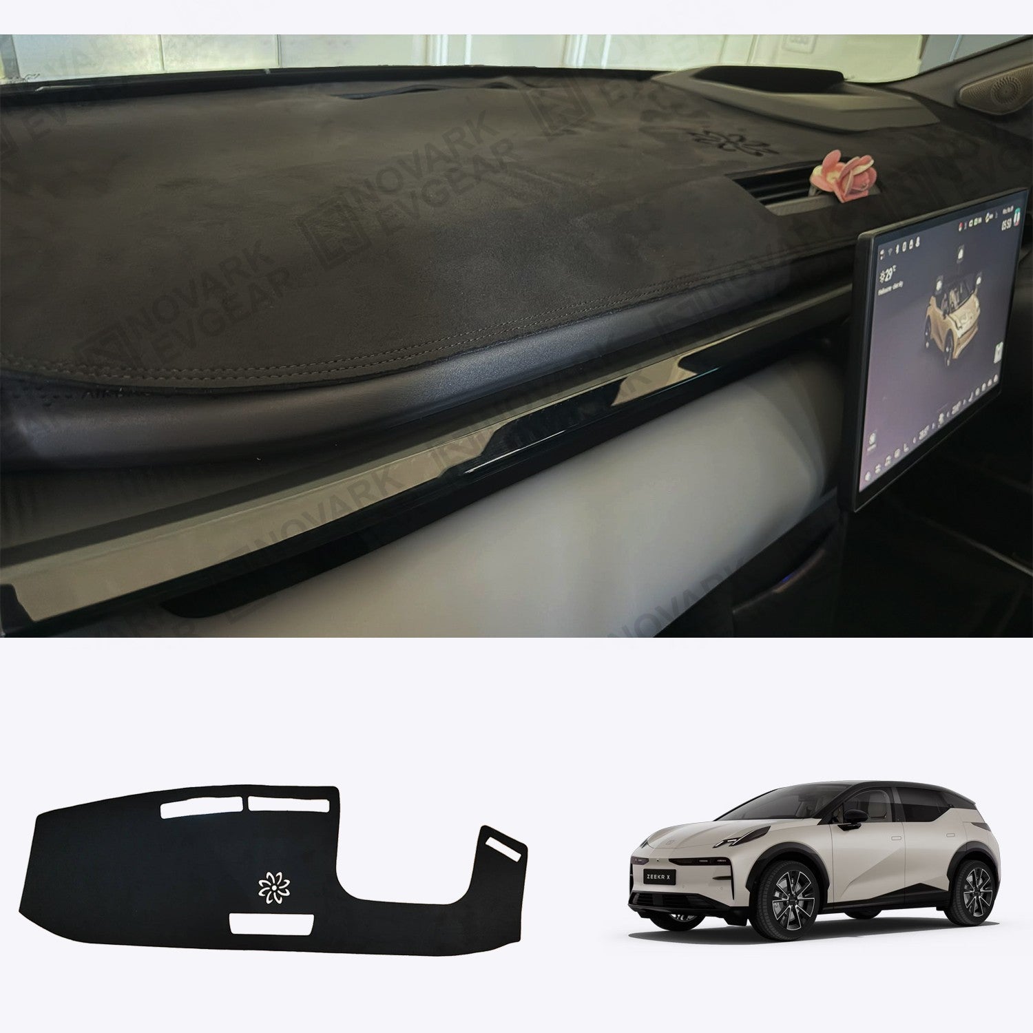 RHD Dash Mat for Zeekr X 2024+ Dash Accessories Black Suede Leather Anti-slip